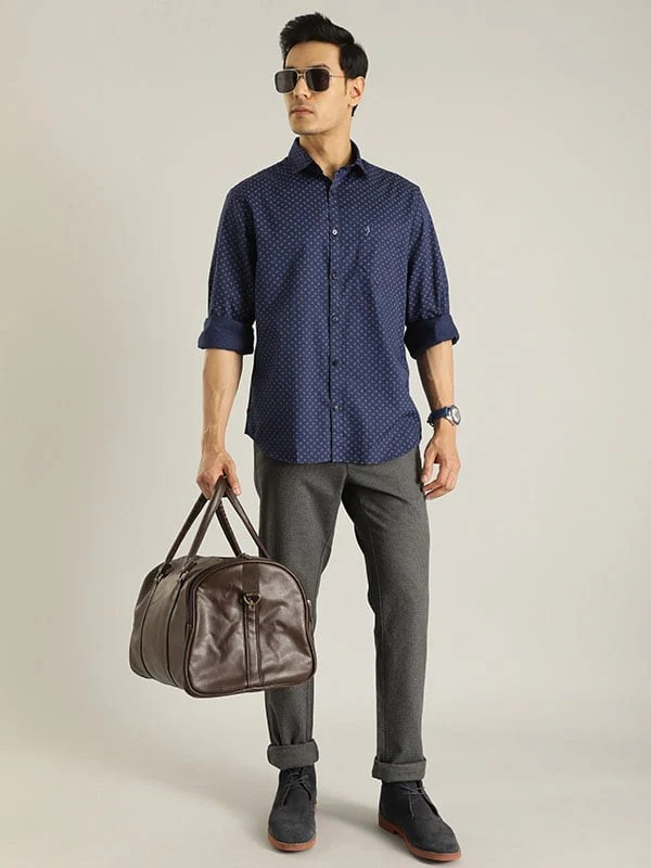 Indian Terrain Men All Over Print Dark Blue Shirt